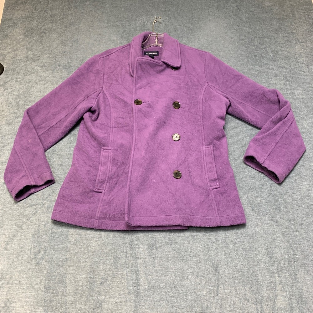 Lands' End Pea Coat Womens Medium Petite Purple Double Breasted Cozy Long Sleeve